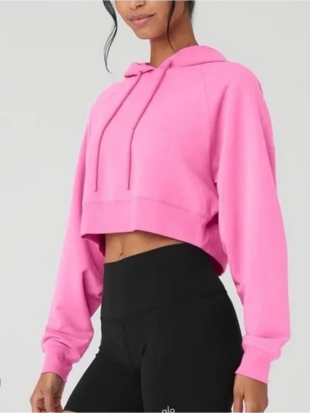 ALO Cropped Pink Women's Hoodie - Lightweight Pullover